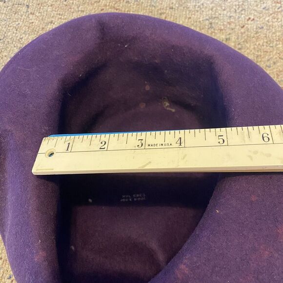 Vintage 70s Women Hat 100% Wool Purple Rose Black Lace Royal Core Gothic Grunge - Picture 2 of 11